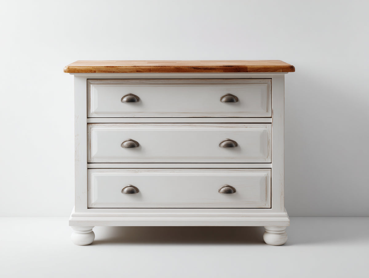 Commode - bois - 84x42x82 cm - blanc vieilli-bois naturel - style rustique