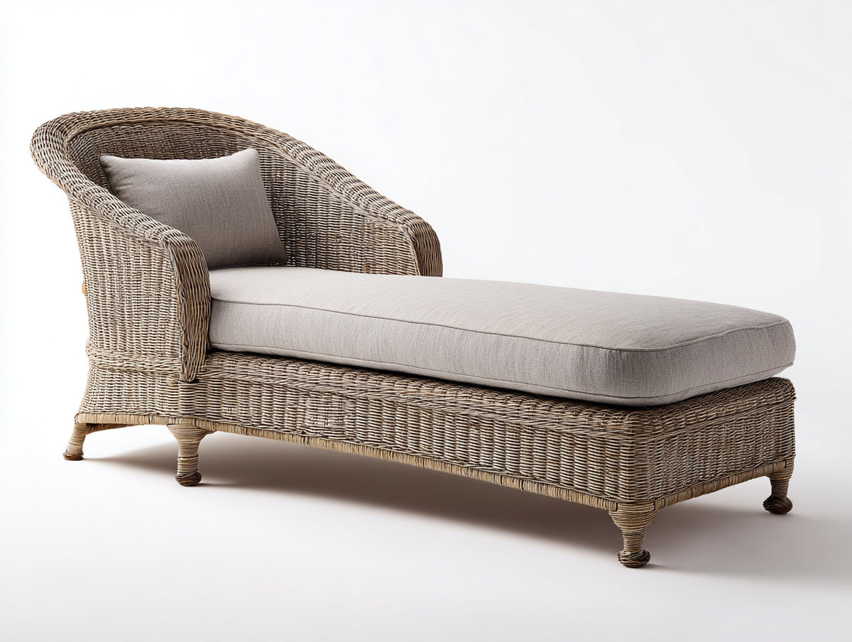 Bain de soleil - Rotin tressé-Tissu - 194x82x88 cm - Beige grisé-Grège - Classique
