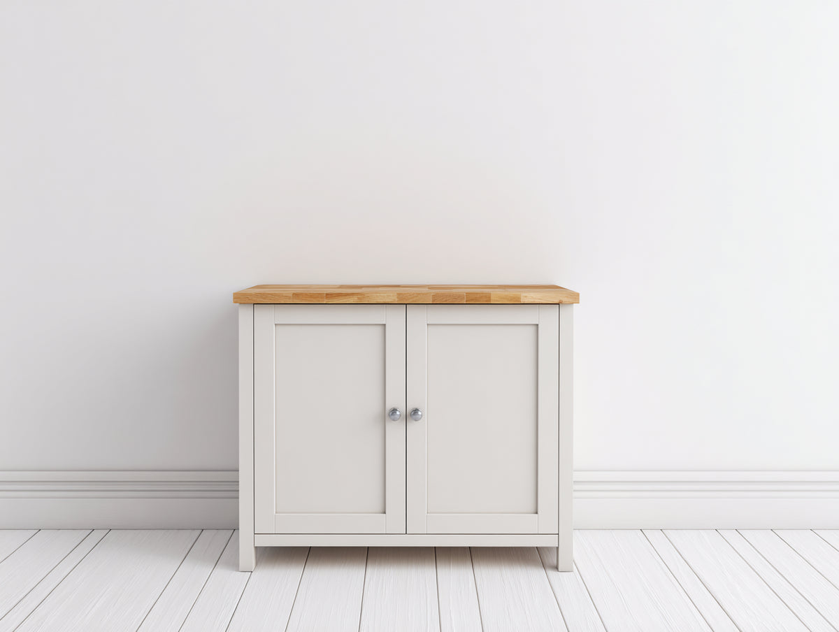 Buffet - bois - 82x38x86 cm - blanc cassé-bois naturel - style campagne moderne pour salle à manger