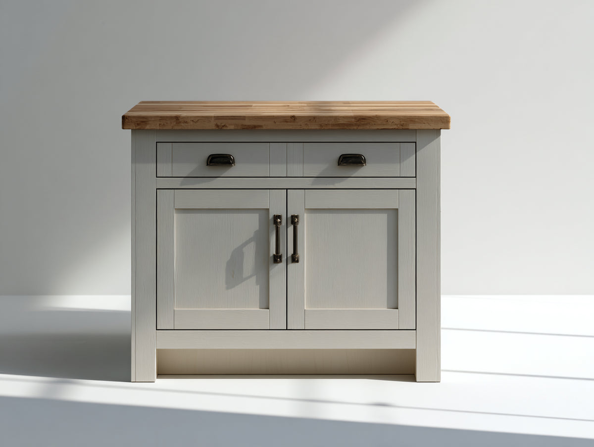 Buffet - bois - 90x42x86 cm - gris clair-bois naturel - style campagne moderne