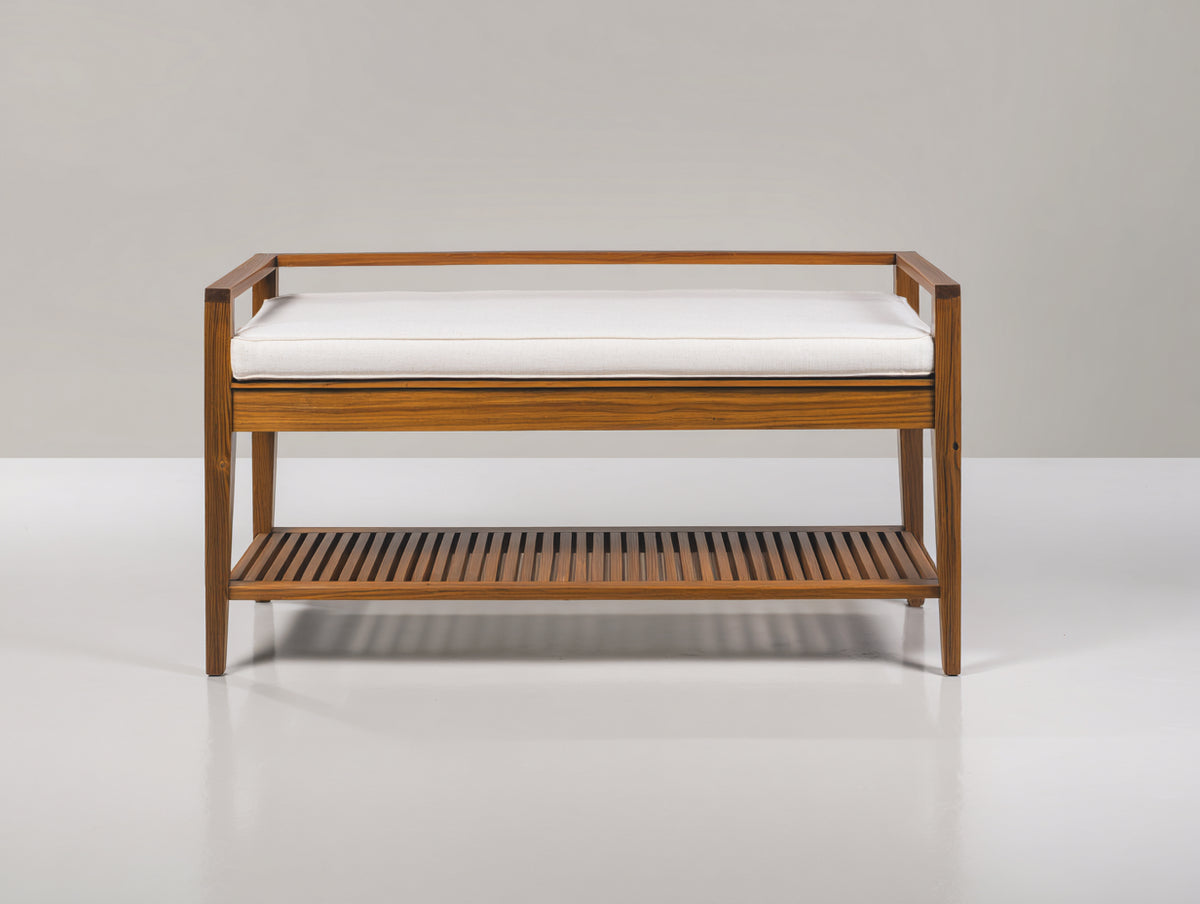 Banc de jardin - Bois-Tissu - 142x58x78 cm - Brun-Blanc cassé - Style contemporain