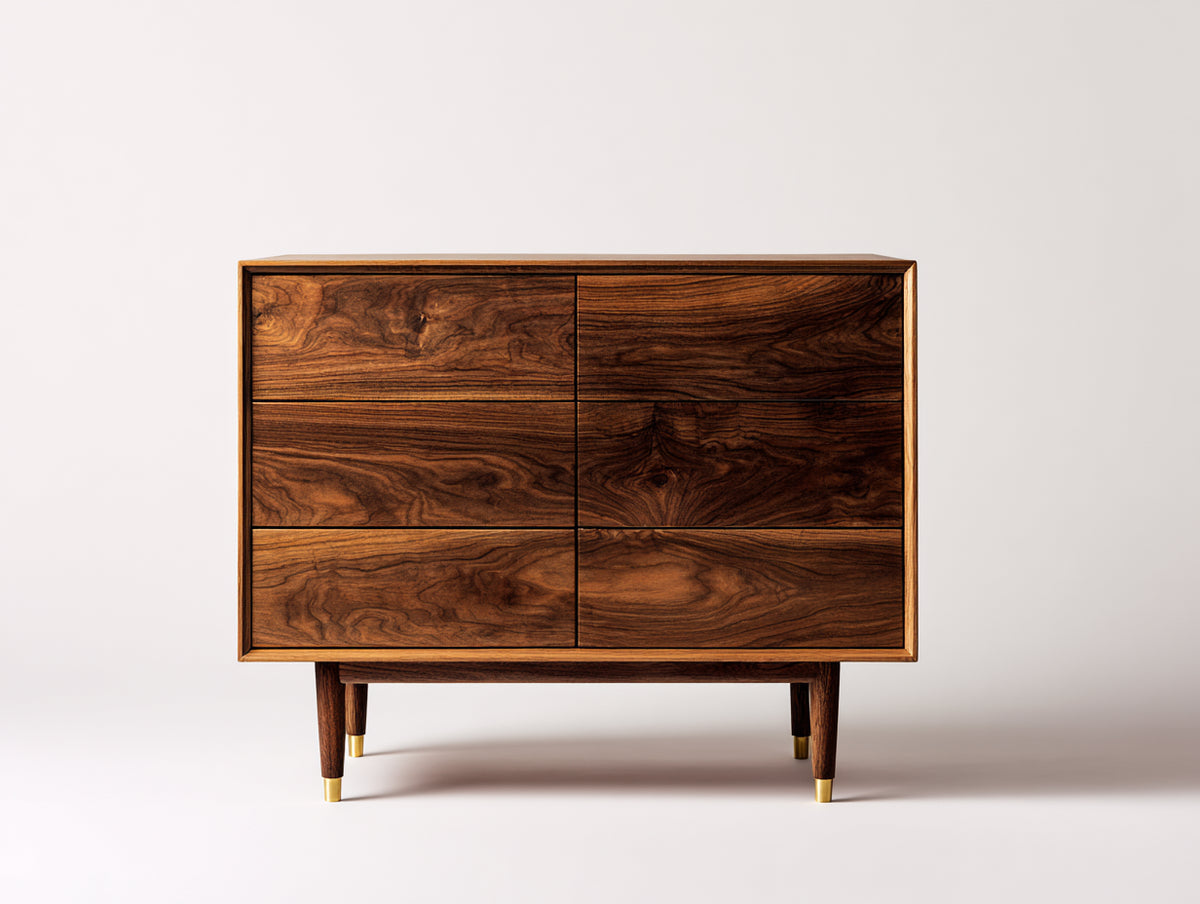 Commode - bois - 112x42x86 cm - noyer - style milieu du siècle