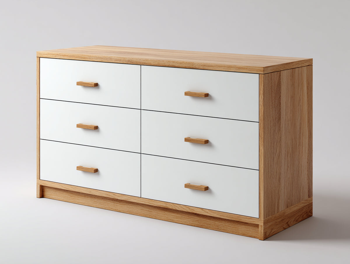 Commode - bois - 152x45x82 cm - blanc-bois naturel - style scandinave