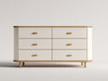 Commode - bois - 144x44x79 cm - blanc cassé-bois naturel - style moderne organique