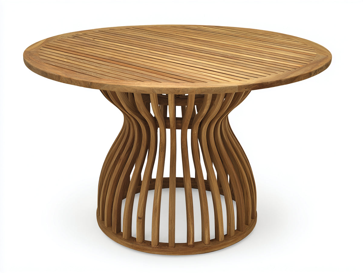 Table de jardin - Bois - 130x130x76 cm - Brun naturel - Style sculptural