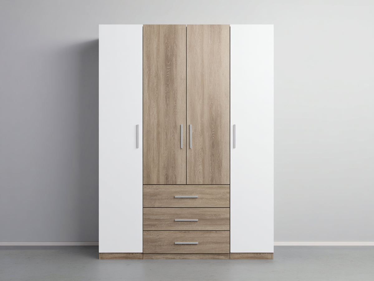 Armoire - Bois - 186x57x201 cm - Blanc-Bois naturel - Style contemporain