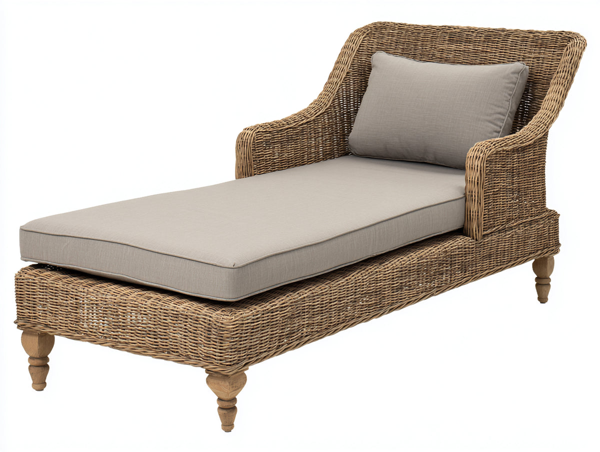 Bain de soleil - Rotin tressé-Tissu - 190x82x90 cm - Beige naturel-Grège - Traditionnel